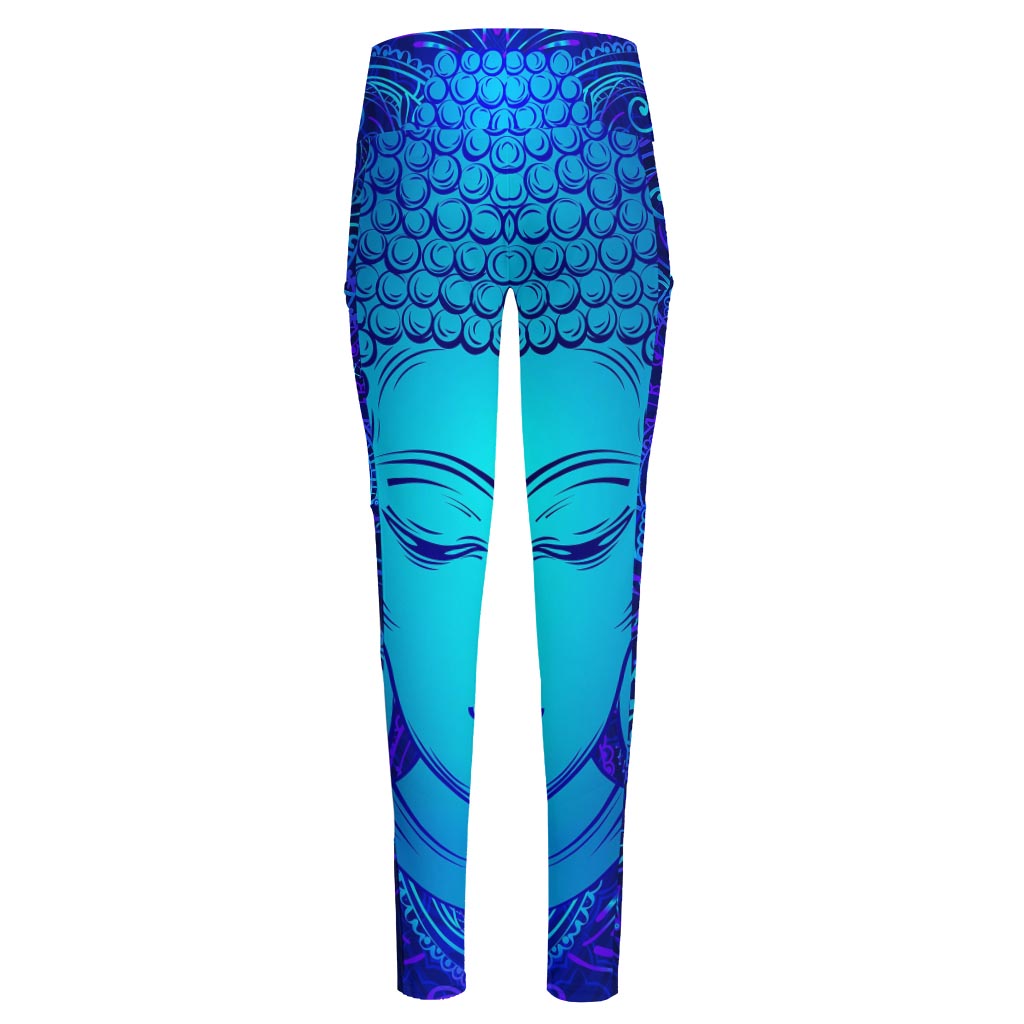 Blue Buddha Print High-Waisted Pocket Leggings