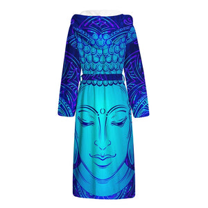 Blue Buddha Print Hooded Bathrobe