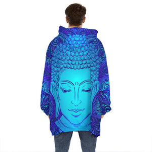 Blue Buddha Print Hoodie Blanket