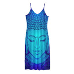 Blue Buddha Print Jersey Midi Cami Dress