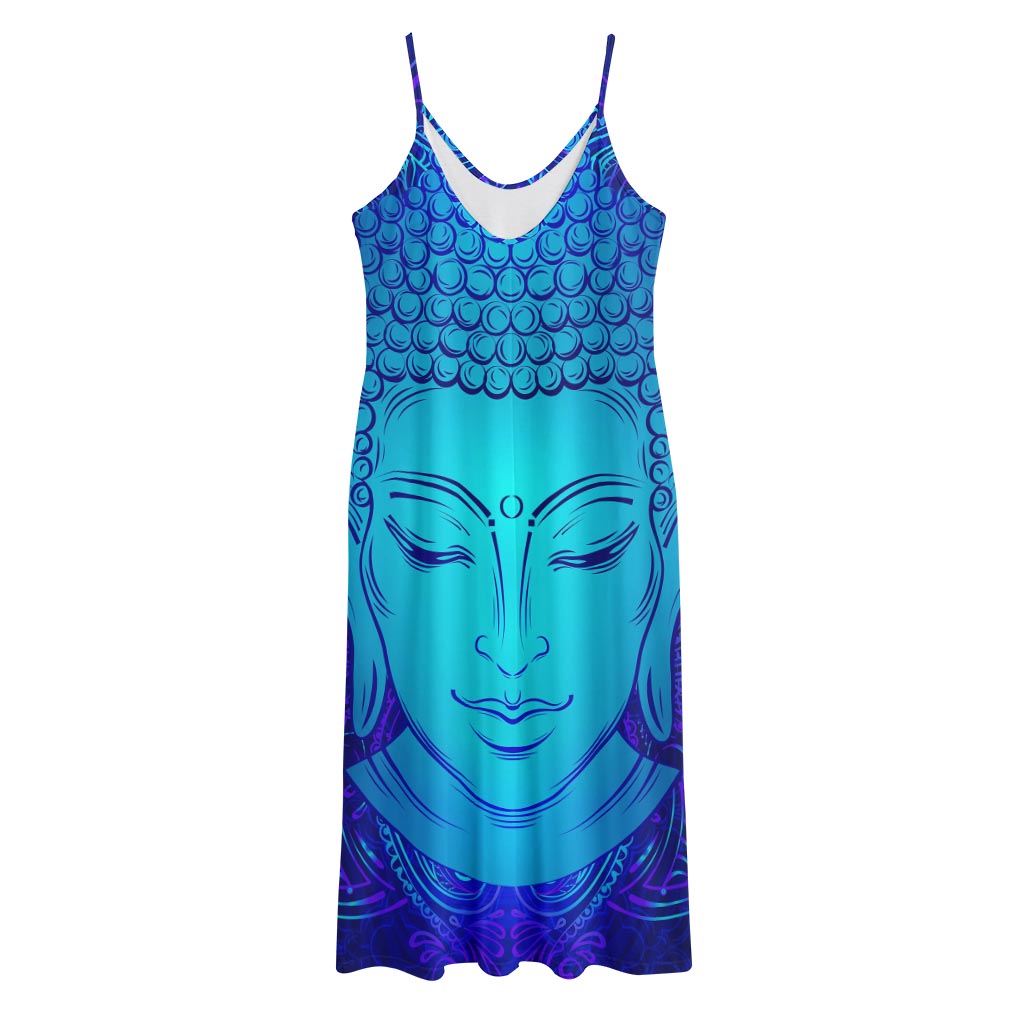 Blue Buddha Print Jersey Midi Cami Dress