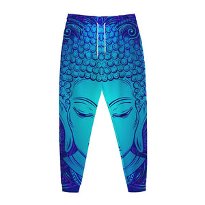 Blue Buddha Print Jogger Pants