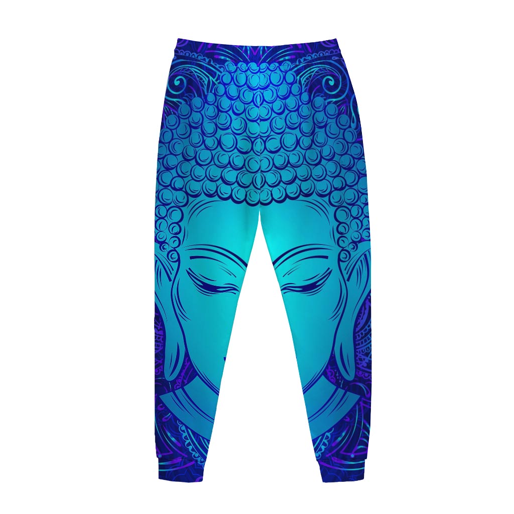 Blue Buddha Print Jogger Pants