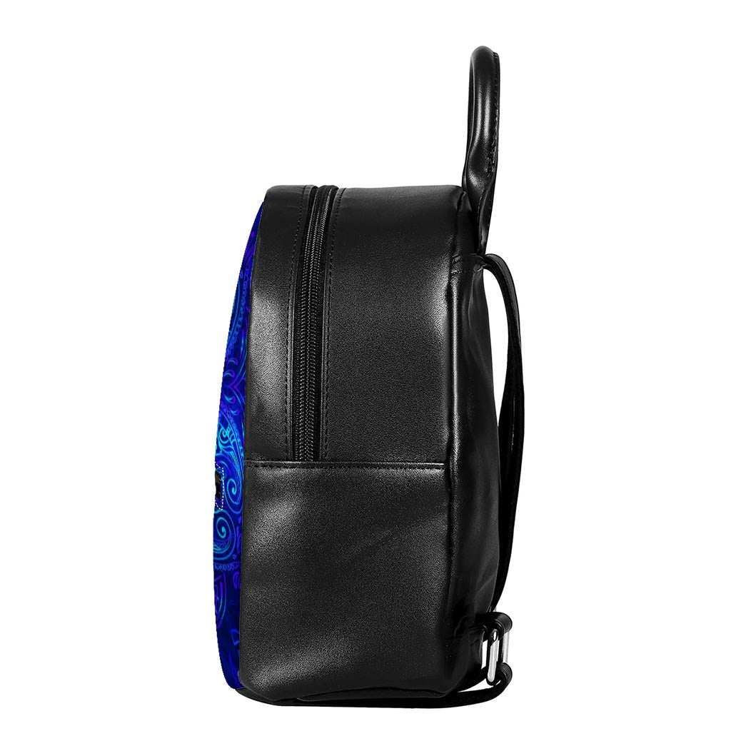 Blue Buddha Print Leather Backpack