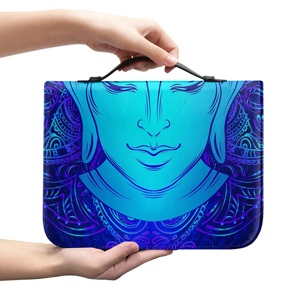 Blue Buddha Print Leather Bible Cover