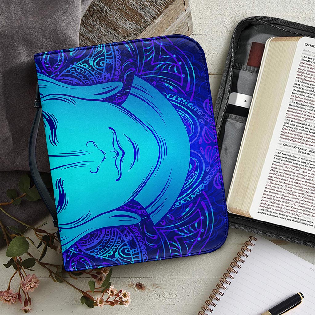 Blue Buddha Print Leather Bible Cover