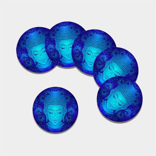 Blue Buddha Print Leather Coaster Set