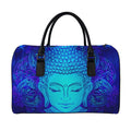 Blue Buddha Print Leather Duffel Bag