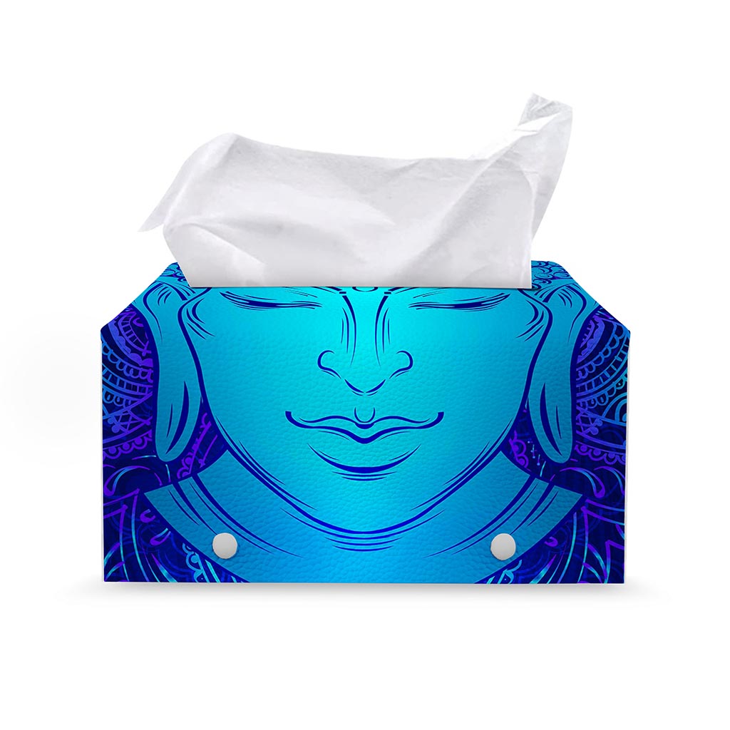Blue Buddha Print Leather Tissue Box Cover