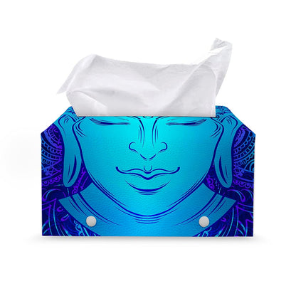Blue Buddha Print Leather Tissue Box Cover