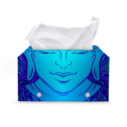 Blue Buddha Print Leather Tissue Box Cover