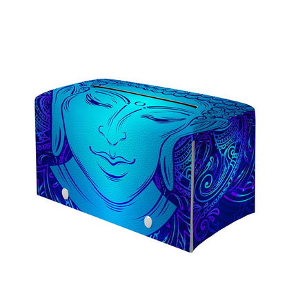 Blue Buddha Print Leather Tissue Box Cover