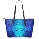 Blue Buddha Print Leather Tote Bag