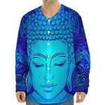 Blue Buddha Print Long Sleeve Baseball Jersey