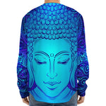 Blue Buddha Print Long Sleeve Baseball Jersey