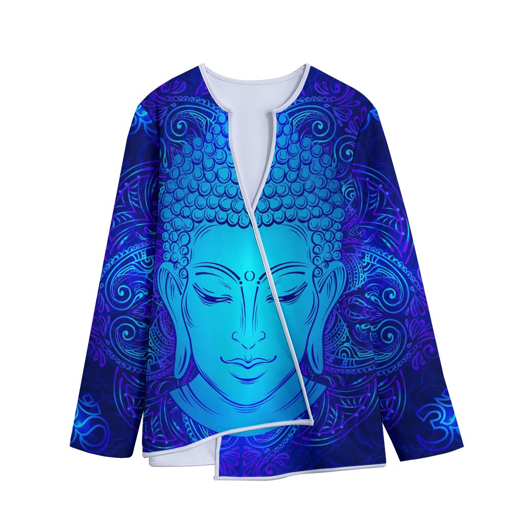 Blue Buddha Print Long Sleeve Short Coat