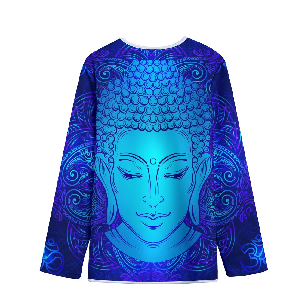 Blue Buddha Print Long Sleeve Short Coat