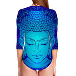 Blue Buddha Print Long Sleeve Swimsuit