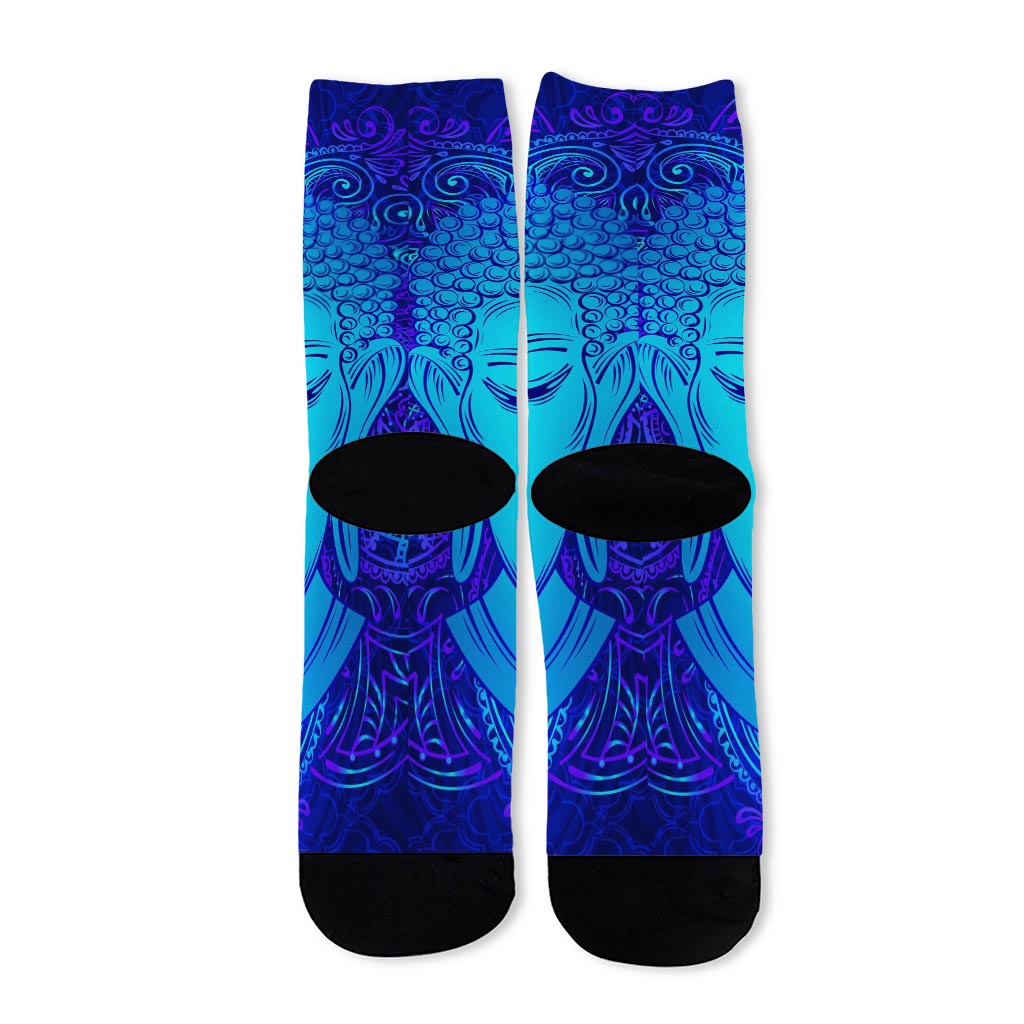 Blue Buddha Print Long Socks