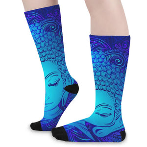 Blue Buddha Print Long Socks