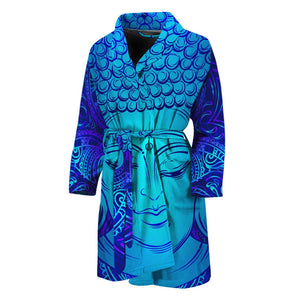 Blue Buddha Print Men's Bathrobe