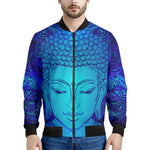 Blue Buddha Print Men's Bomber Jacket