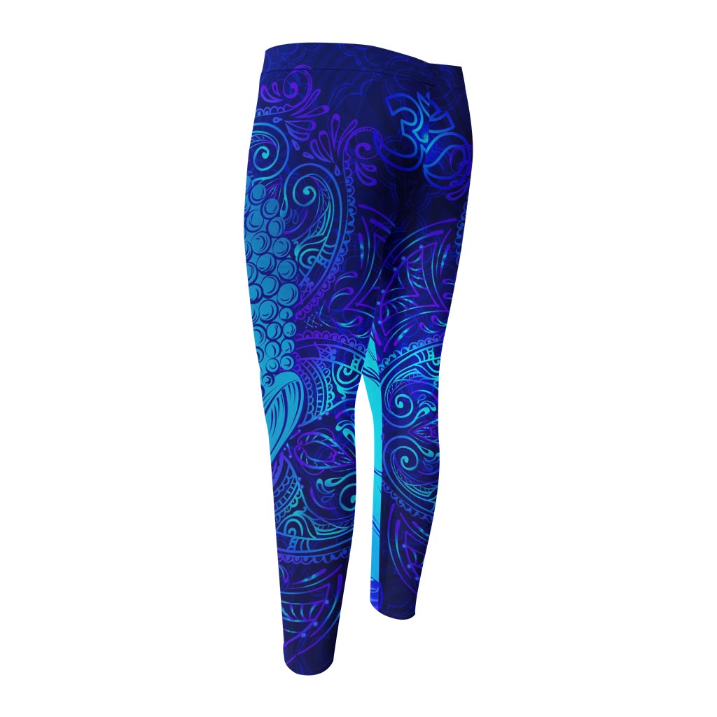 Blue Buddha Print Men's Compression Pants