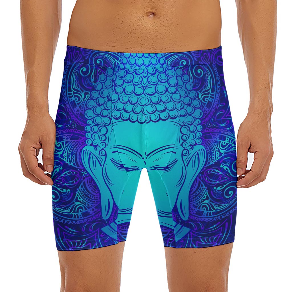 Blue Buddha Print Men's Long Boxer Briefs