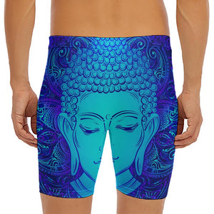 Blue Buddha Print Men's Long Boxer Briefs