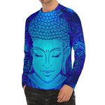 Blue Buddha Print Men's Long Sleeve Rash Guard