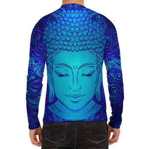 Blue Buddha Print Men's Long Sleeve Rash Guard