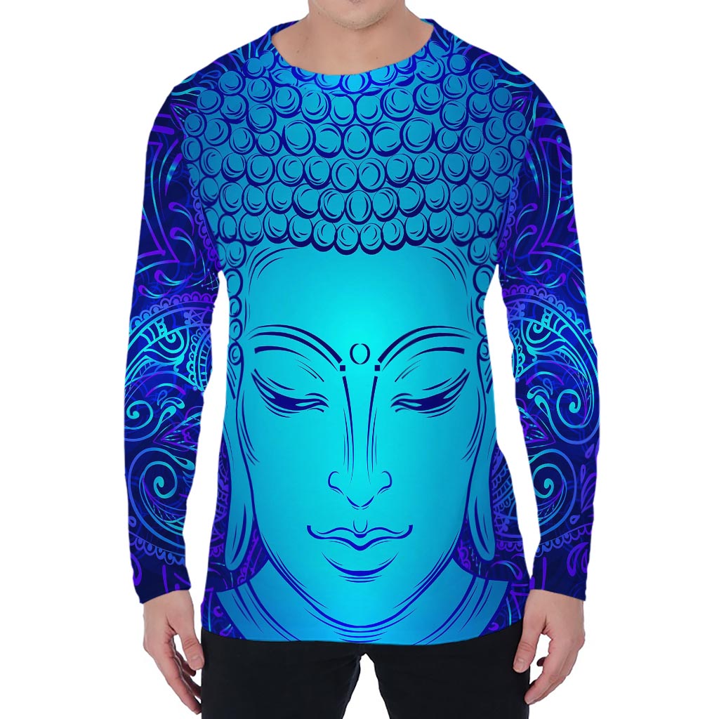 Blue Buddha Print Men's Long Sleeve T-Shirt