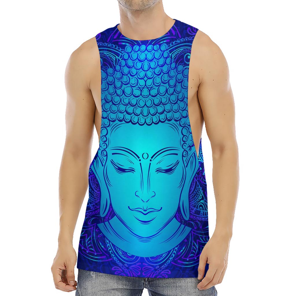 Blue Buddha Print Men's Muscle Tank Top