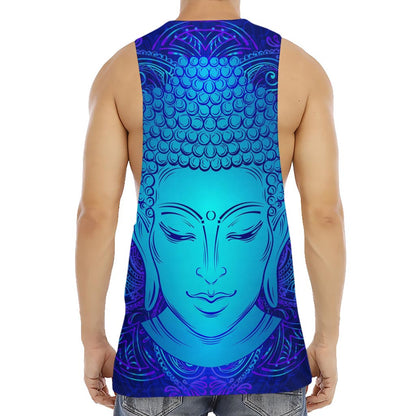 Blue Buddha Print Men's Muscle Tank Top
