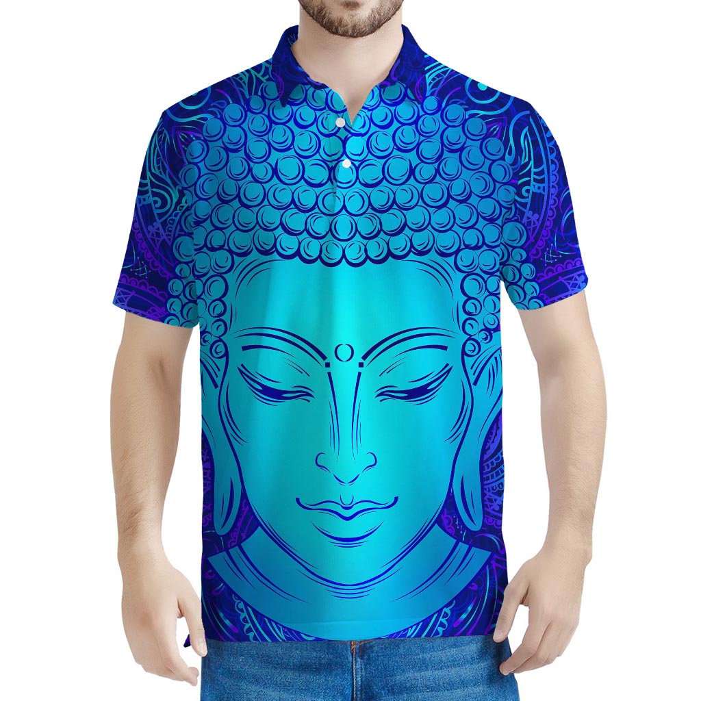 Blue Buddha Print Men's Polo Shirt