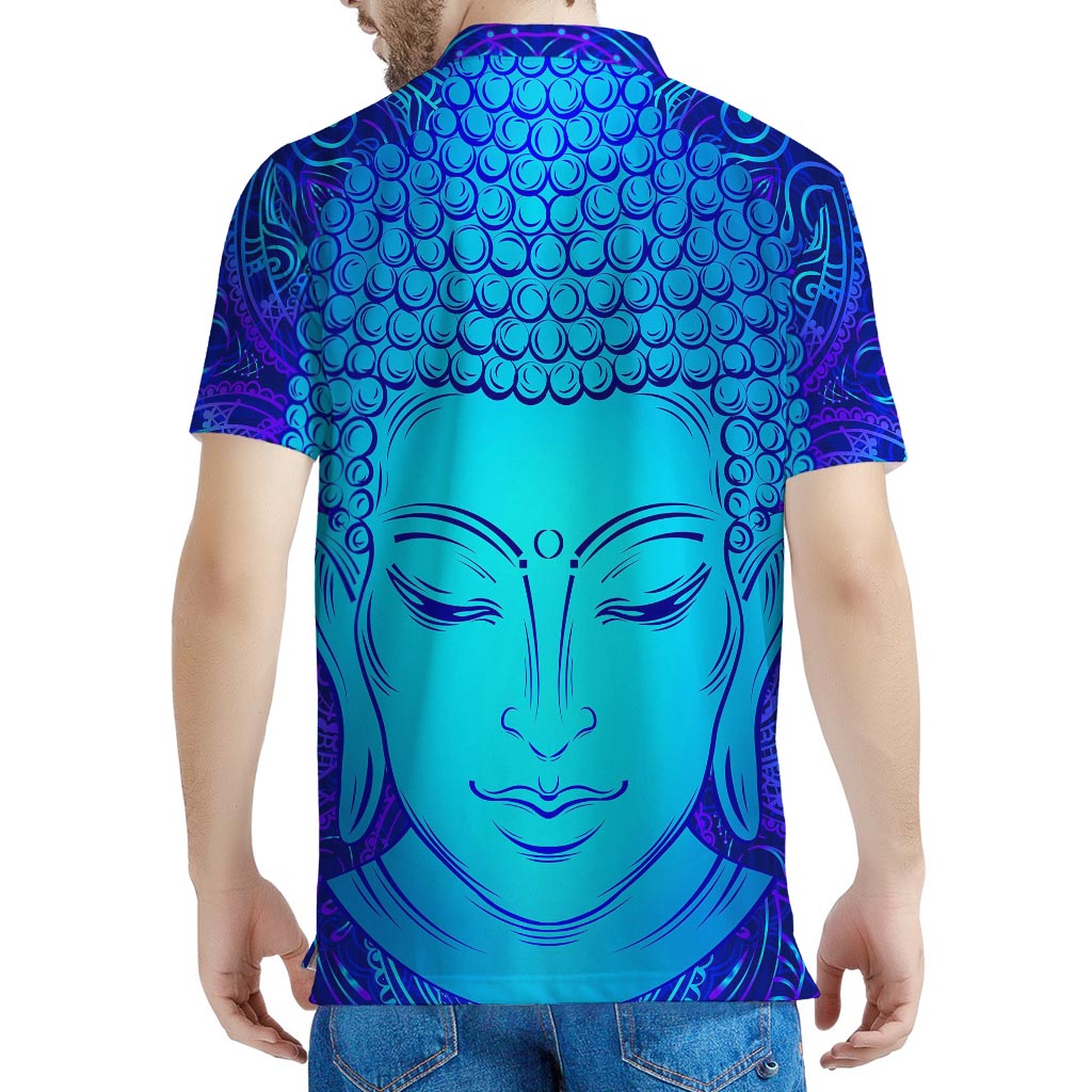 Blue Buddha Print Men's Polo Shirt