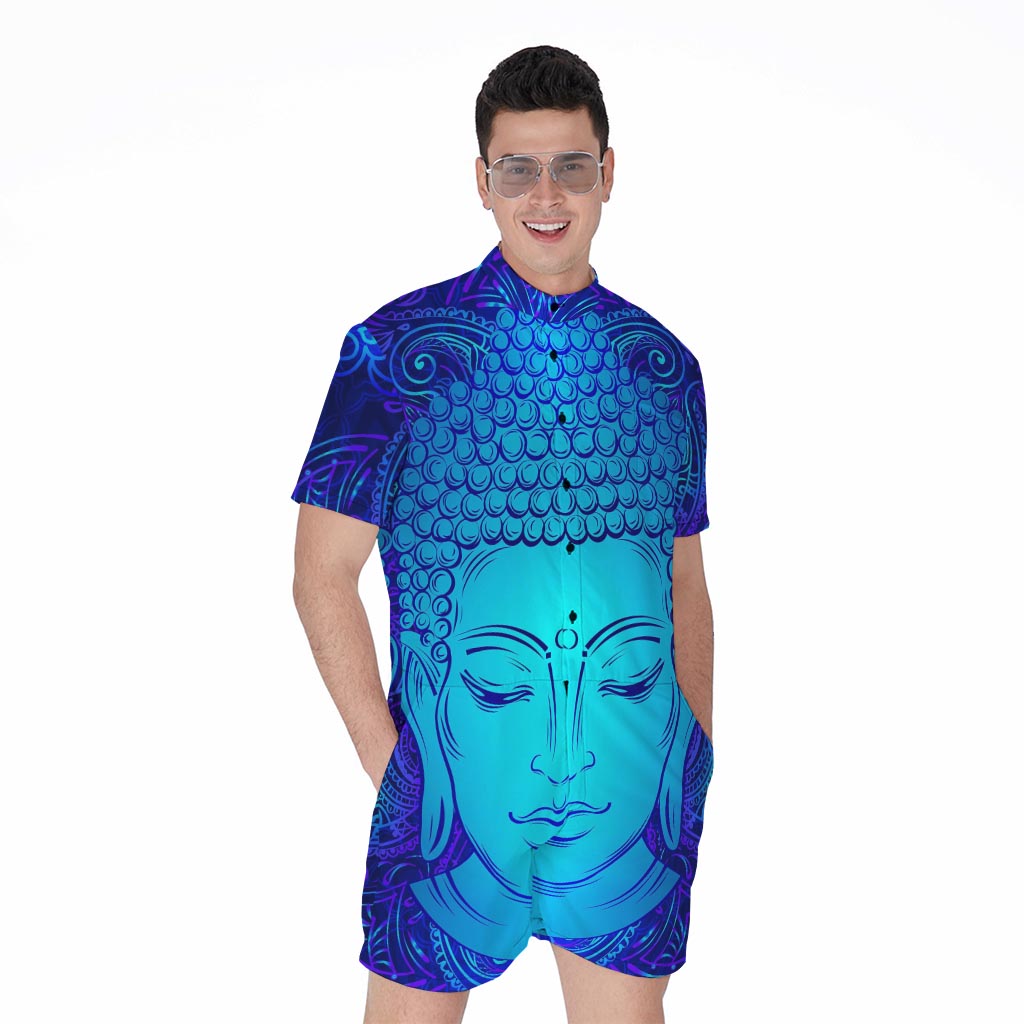 Blue Buddha Print Men's Rompers