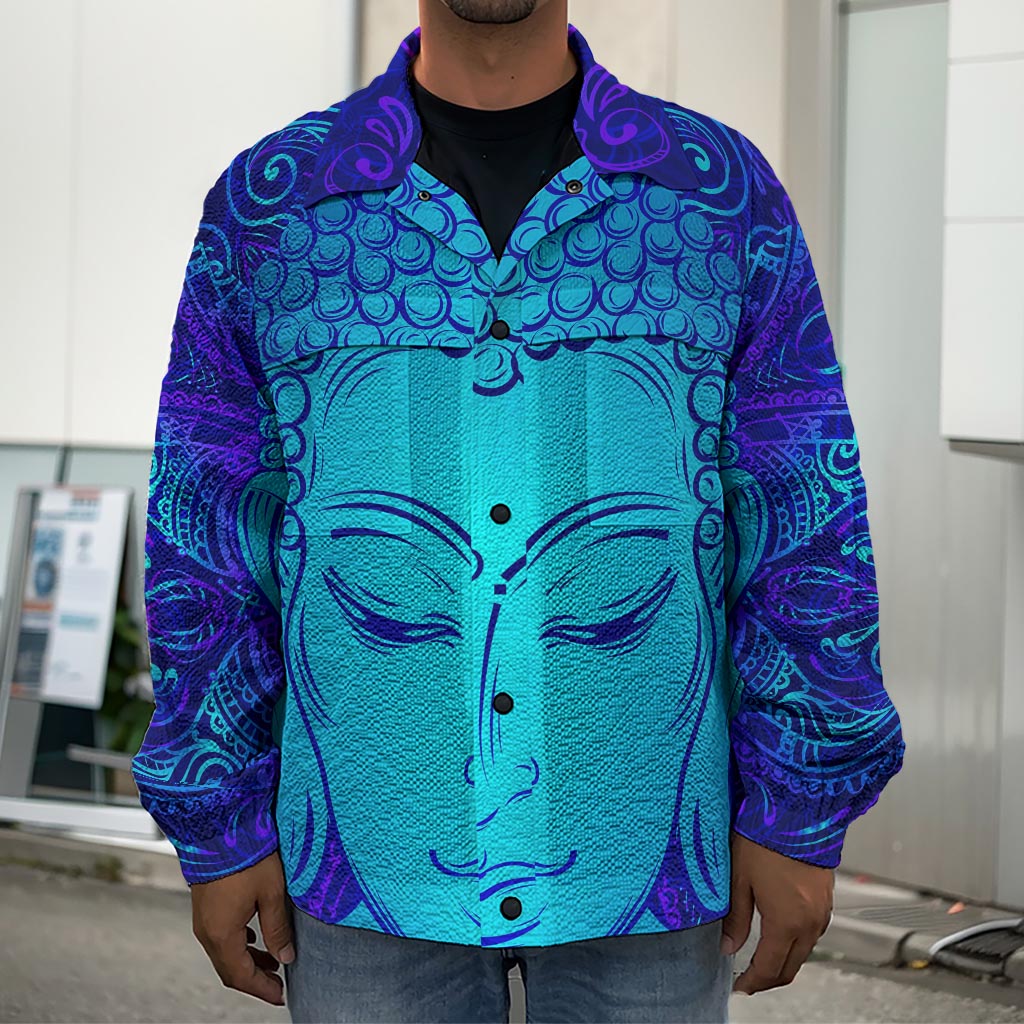 Blue Buddha Print Men's Shirt Jacket