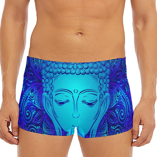 Blue Buddha Print Men's Short Boxer Briefs