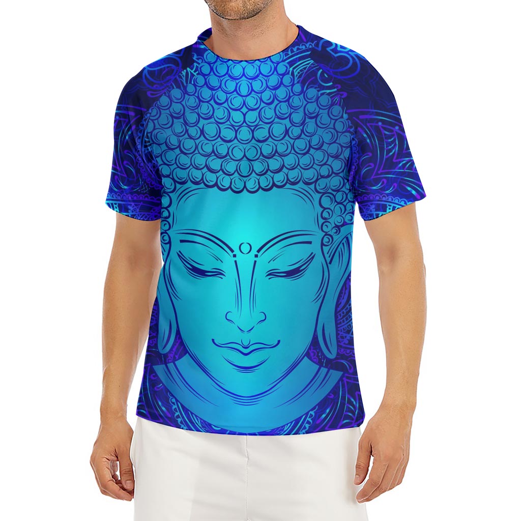 Blue Buddha Print Men's Short Sleeve Rash Guard