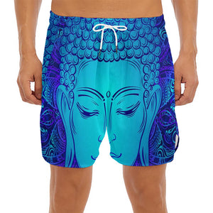 Blue Buddha Print Men's Split Running Shorts