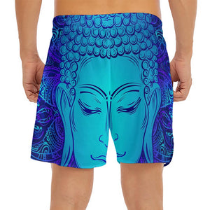 Blue Buddha Print Men's Split Running Shorts