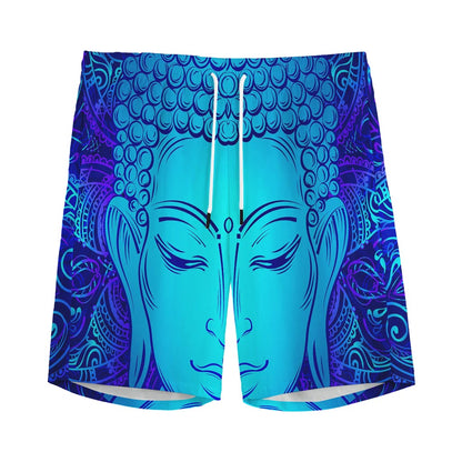 Blue Buddha Print Men's Sports Shorts