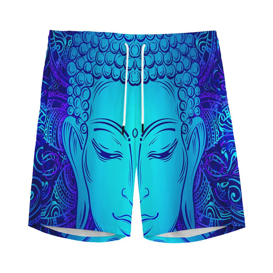 Blue Buddha Print Men's Sports Shorts