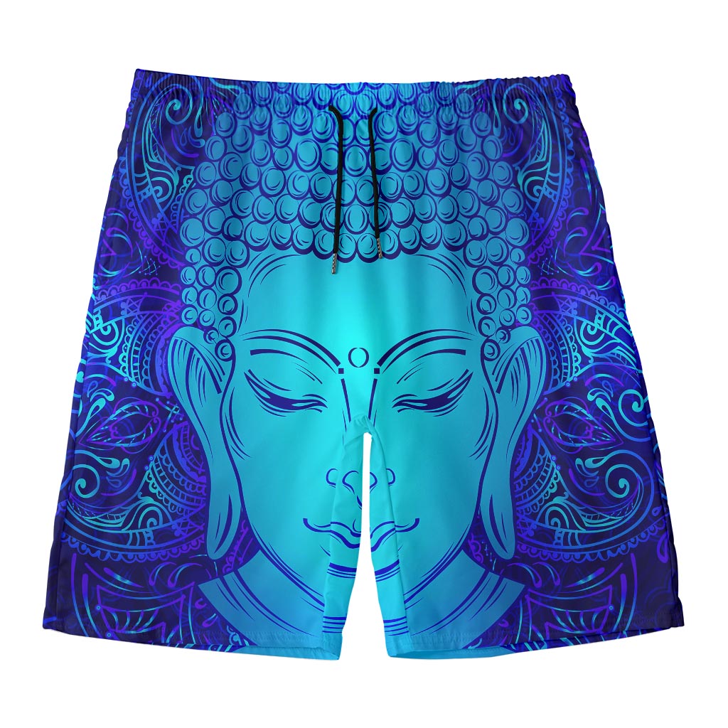 Blue Buddha Print Men's Swim Trunks