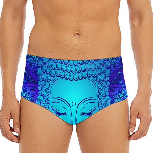 Blue Buddha Print Men's Triangle Swim Briefs