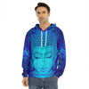 Blue Buddha Print Men's Velvet Pullover Hoodie