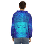 Blue Buddha Print Men's Velvet Pullover Hoodie