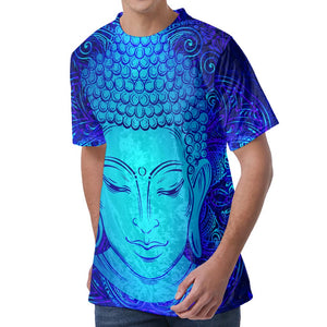 Blue Buddha Print Men's Velvet T-Shirt