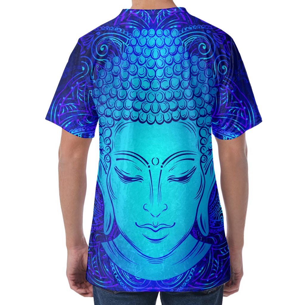 Blue Buddha Print Men's Velvet T-Shirt